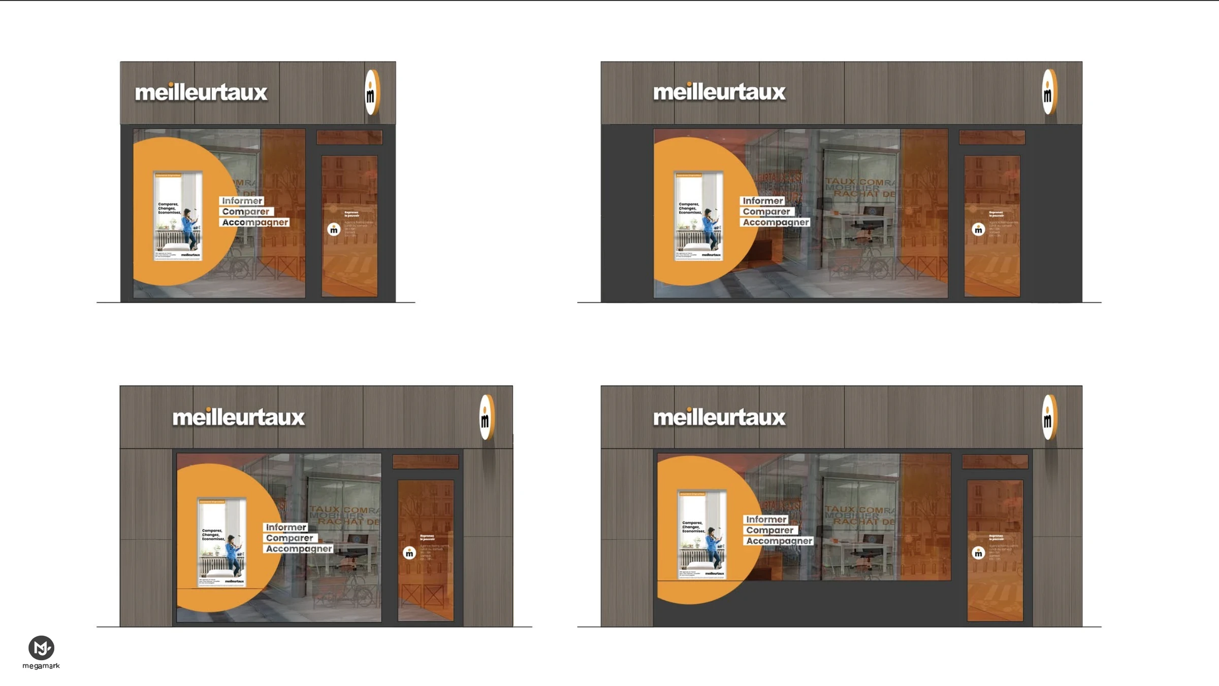 Déclinaison de la façade Meilleurtaux sur quatre configurations d’agence