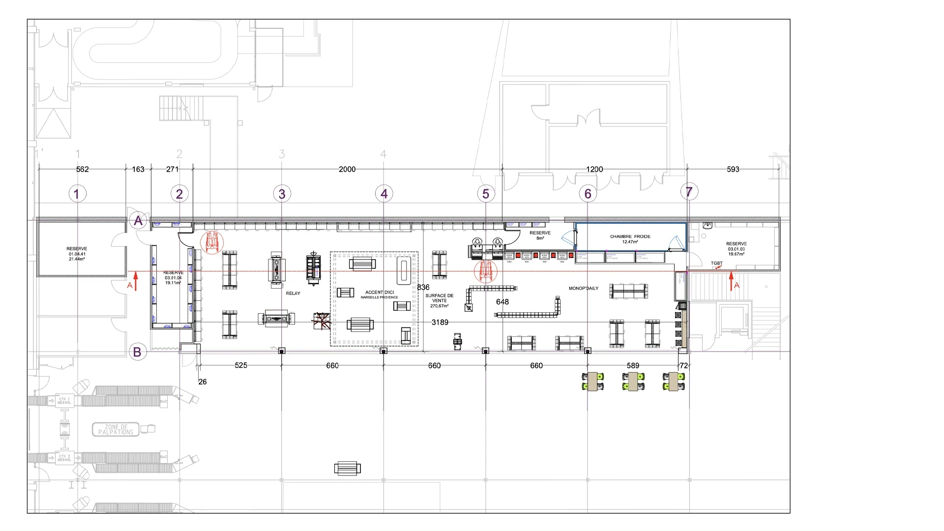 Plan d’aménagement d’une boutique Relay & Monop’Daily en aéroport