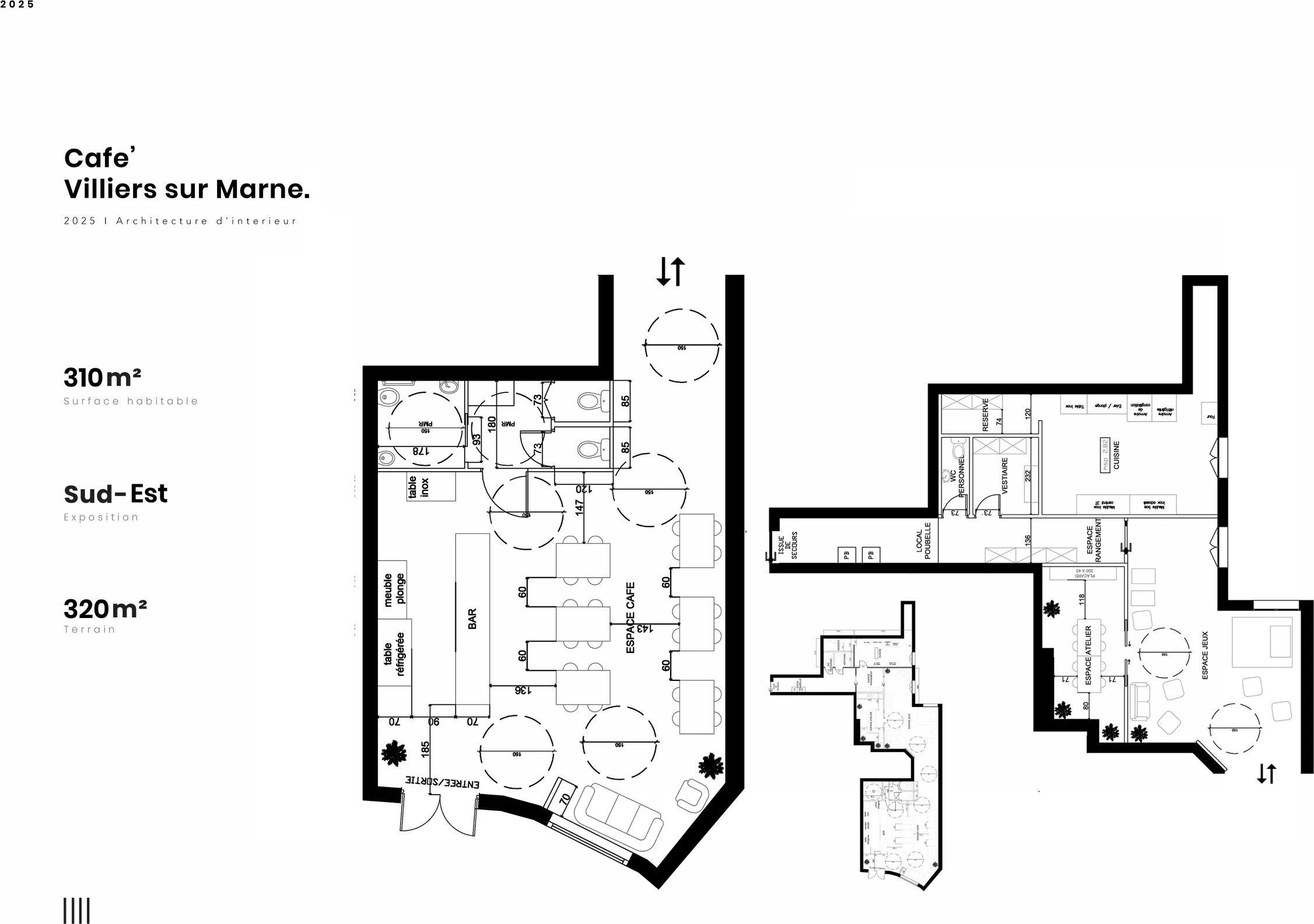 Plan d’aménagement du café familial de 310 m² à Villiers-sur-Marne