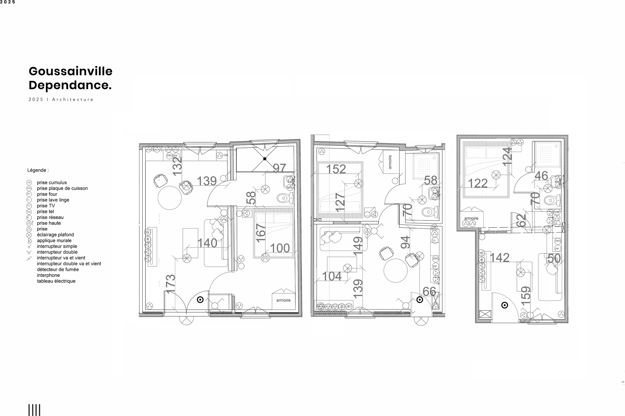 Plan électrique des appartements créés dans la dépendance, à Goussainville